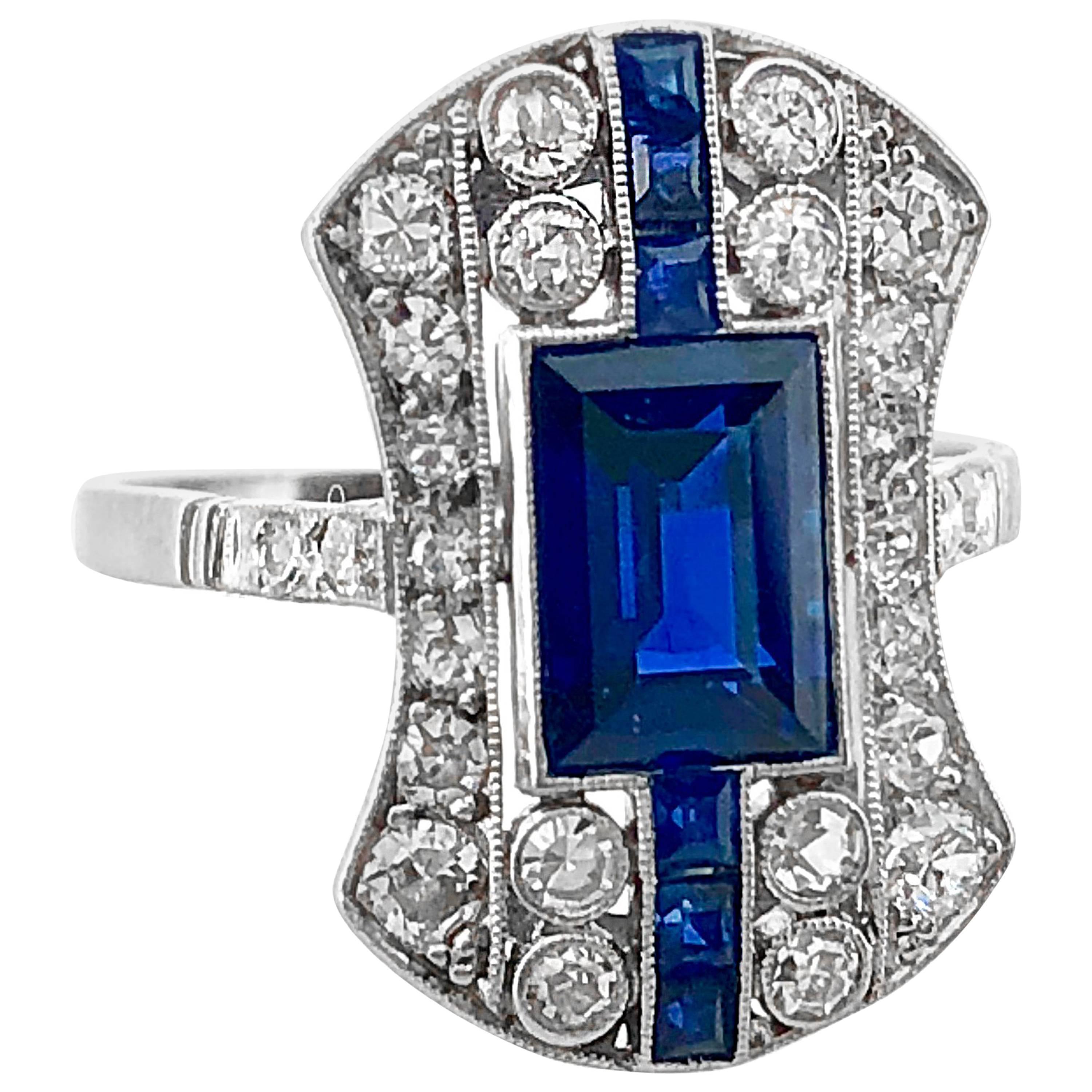 2.15 Carat Total Weight Sapphire Diamond Antique Fashion Ring Platinum