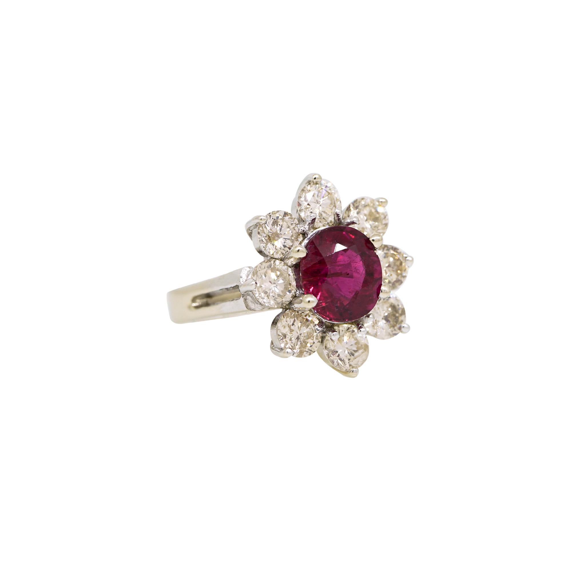 Modern 2.15 Carat Tourmaline and 2.28 Carat Diamond Flower Ring 14 Karat In Stock For Sale