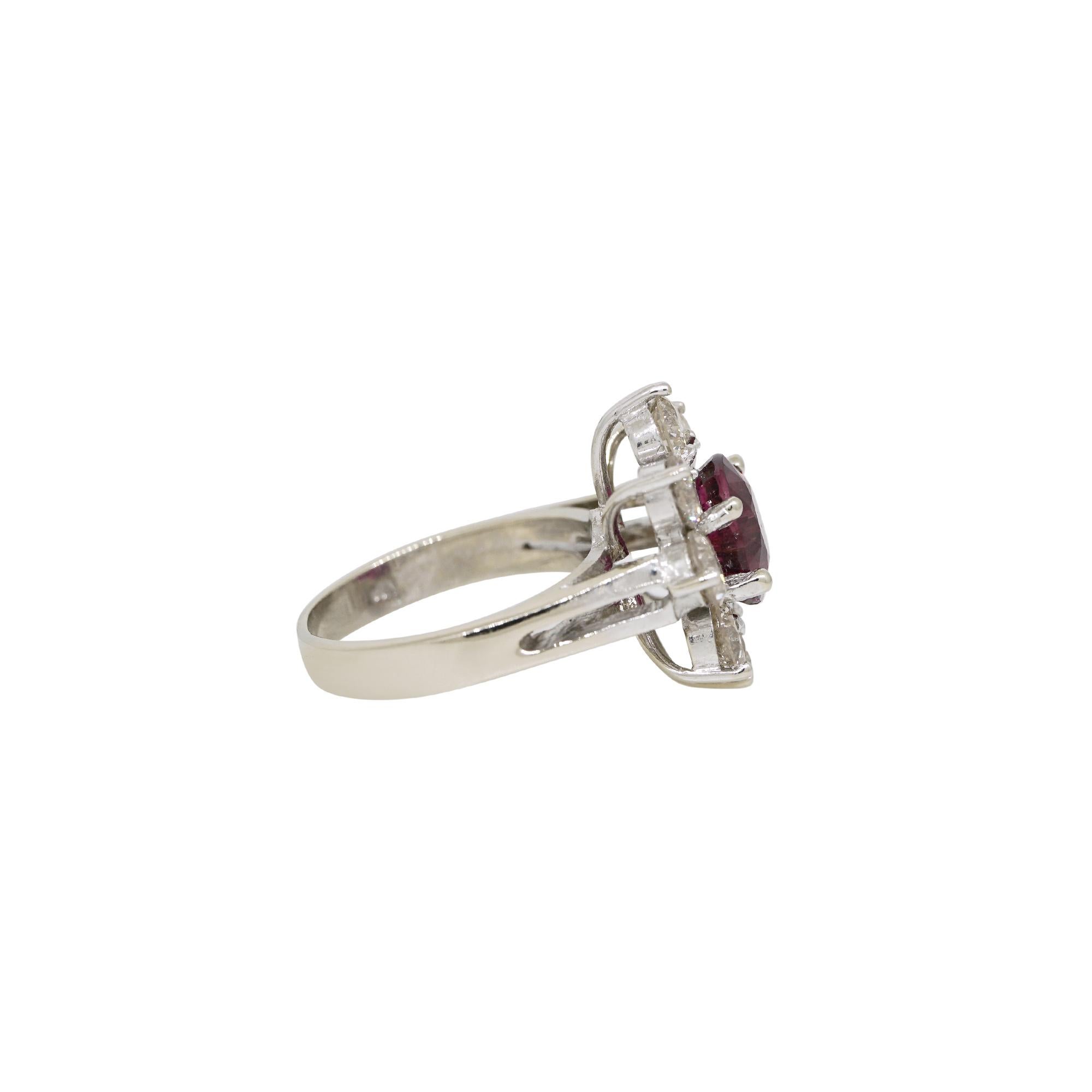 Oval Cut 2.15 Carat Tourmaline and 2.28 Carat Diamond Flower Ring 14 Karat In Stock For Sale
