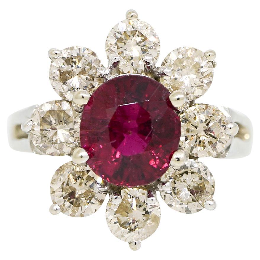2.15 Carat Tourmaline and 2.28 Carat Diamond Flower Ring 14 Karat In Stock For Sale