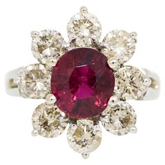 2.15 Carat Tourmaline and 2.28 Carat Diamond Flower Ring 14 Karat In Stock