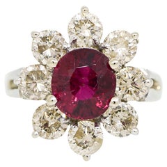 2.15 Carat Tourmaline and 2.28 Carats Diamond Flower Ring 14 Karat In Stock