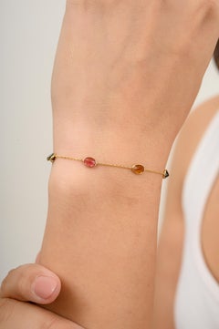 2.15 Carat Tourmaline Stackable Station Chain Bracelet in 18k Solid Yellow Gold