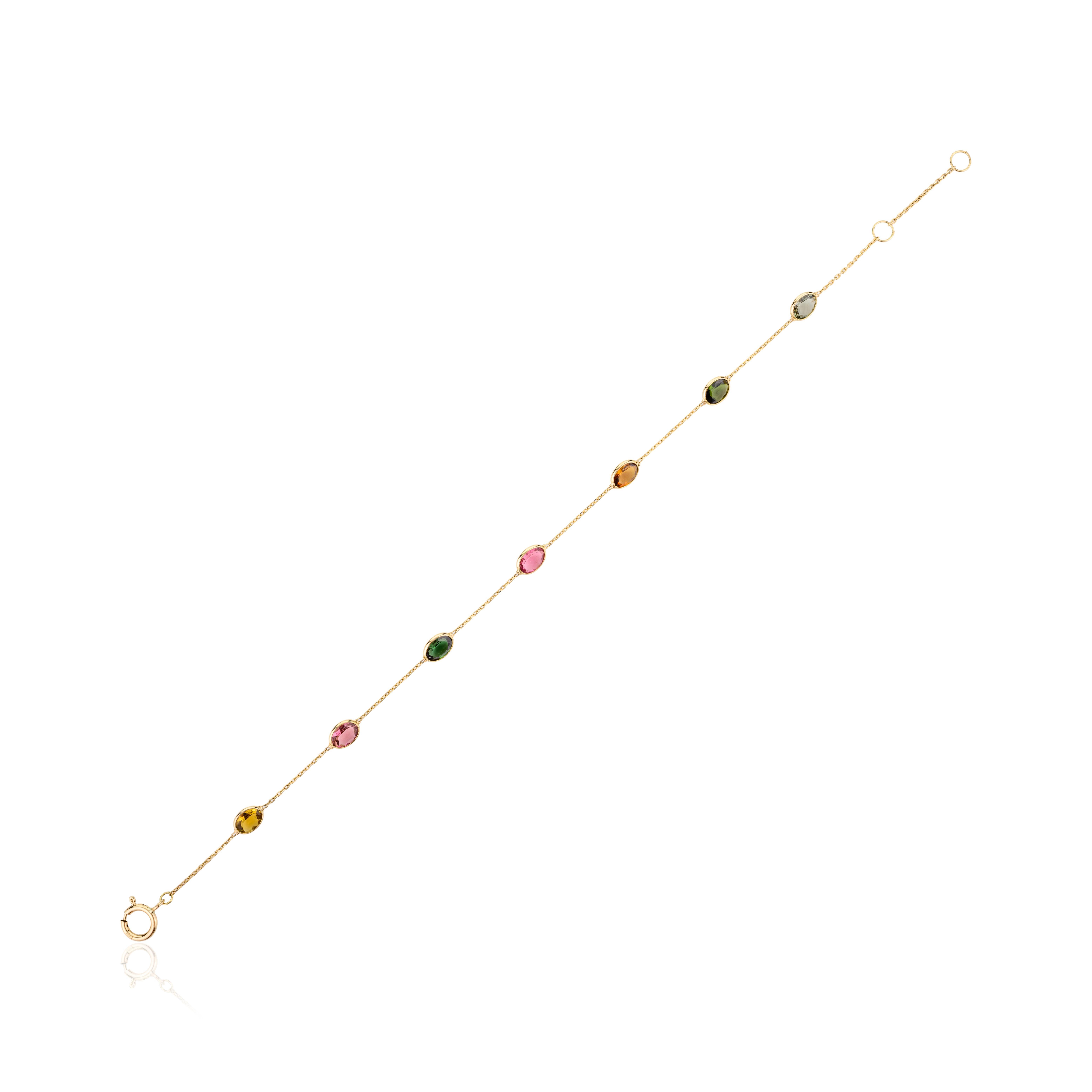 Moderniste Bracelet chaîne empilable en or jaune massif 18 carats avec tourmaline de 2,15 carats en vente