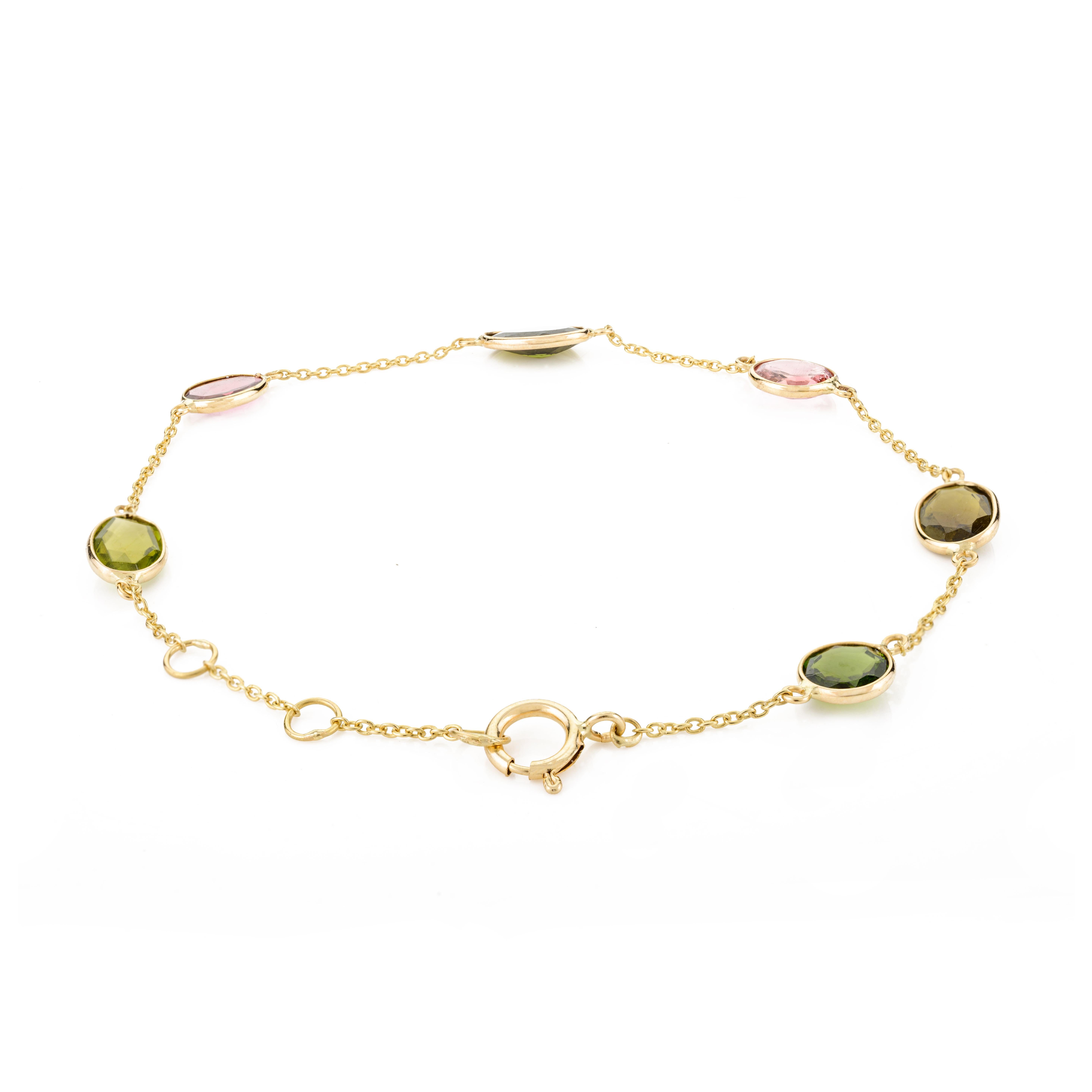 Bracelet chaîne empilable en or jaune massif 18 carats avec tourmaline de 2,15 carats Neuf - En vente à New York, NY
