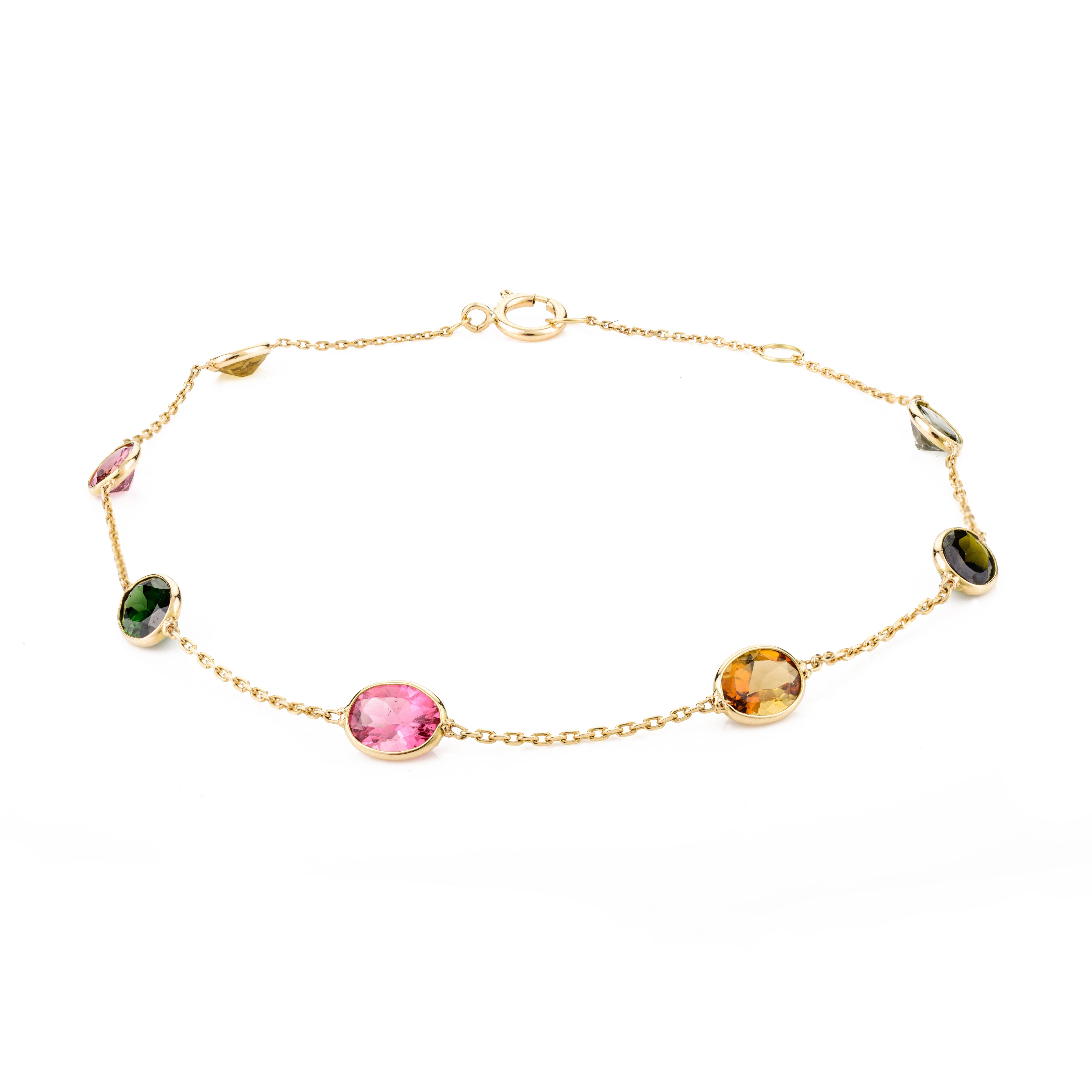 Bracelet chaîne empilable en or jaune massif 18 carats avec tourmaline de 2,15 carats en vente 1