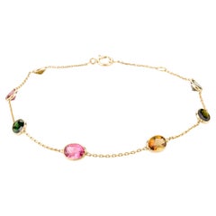 Stapelbares Stationskette-Armband aus 18 Karat massivem Gelbgold mit 2,15 Karat Turmalin