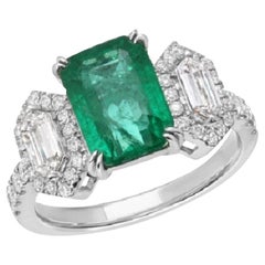 2.15 Carat Zambian Emerald and 0.73 Carat Diamonds in 14 Karat White Gold Ring