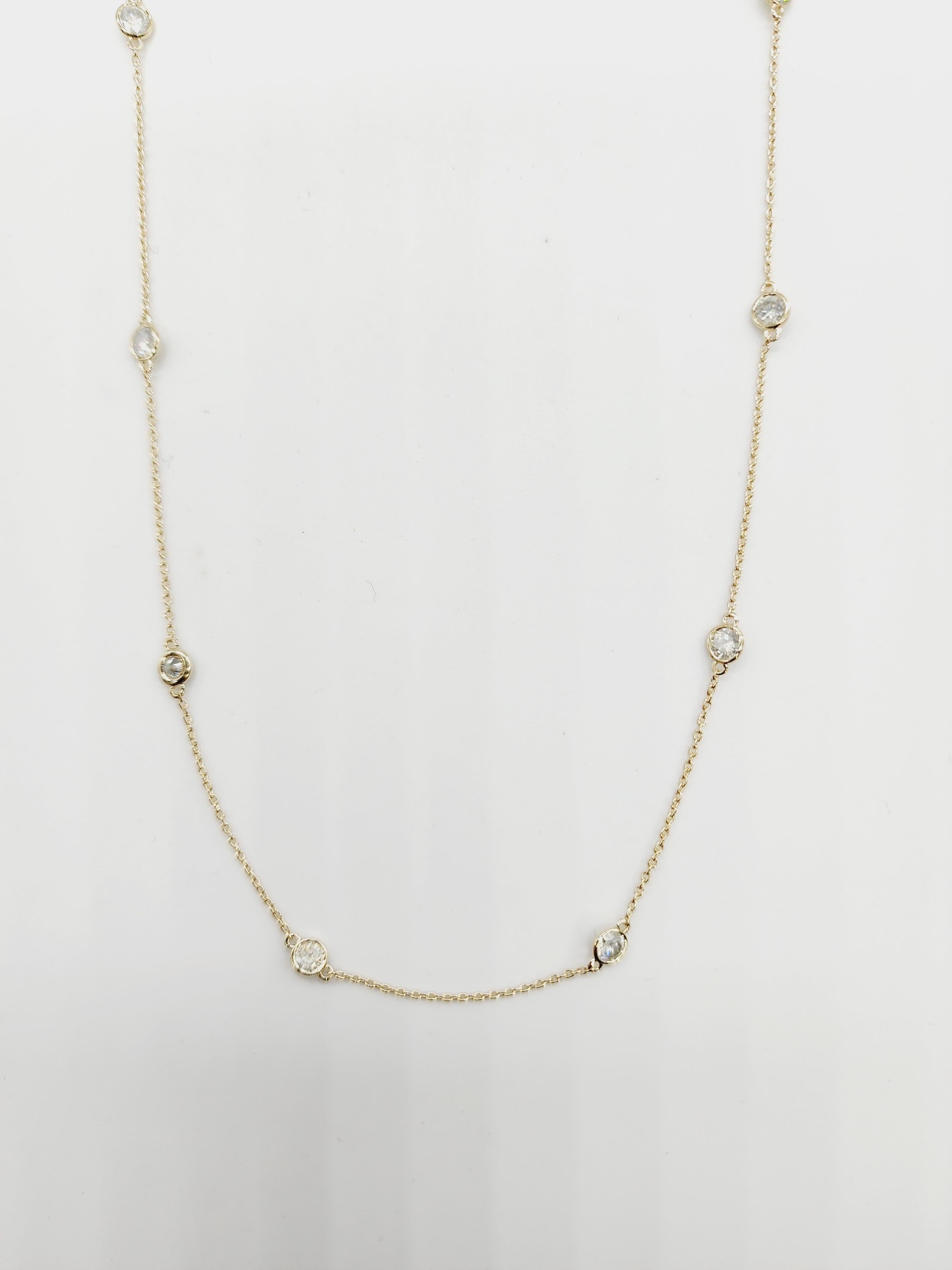 Modern 2.15 Carats 10 Station Natural Diamond by the Yard Necklace 14 Karat Yellow Gold