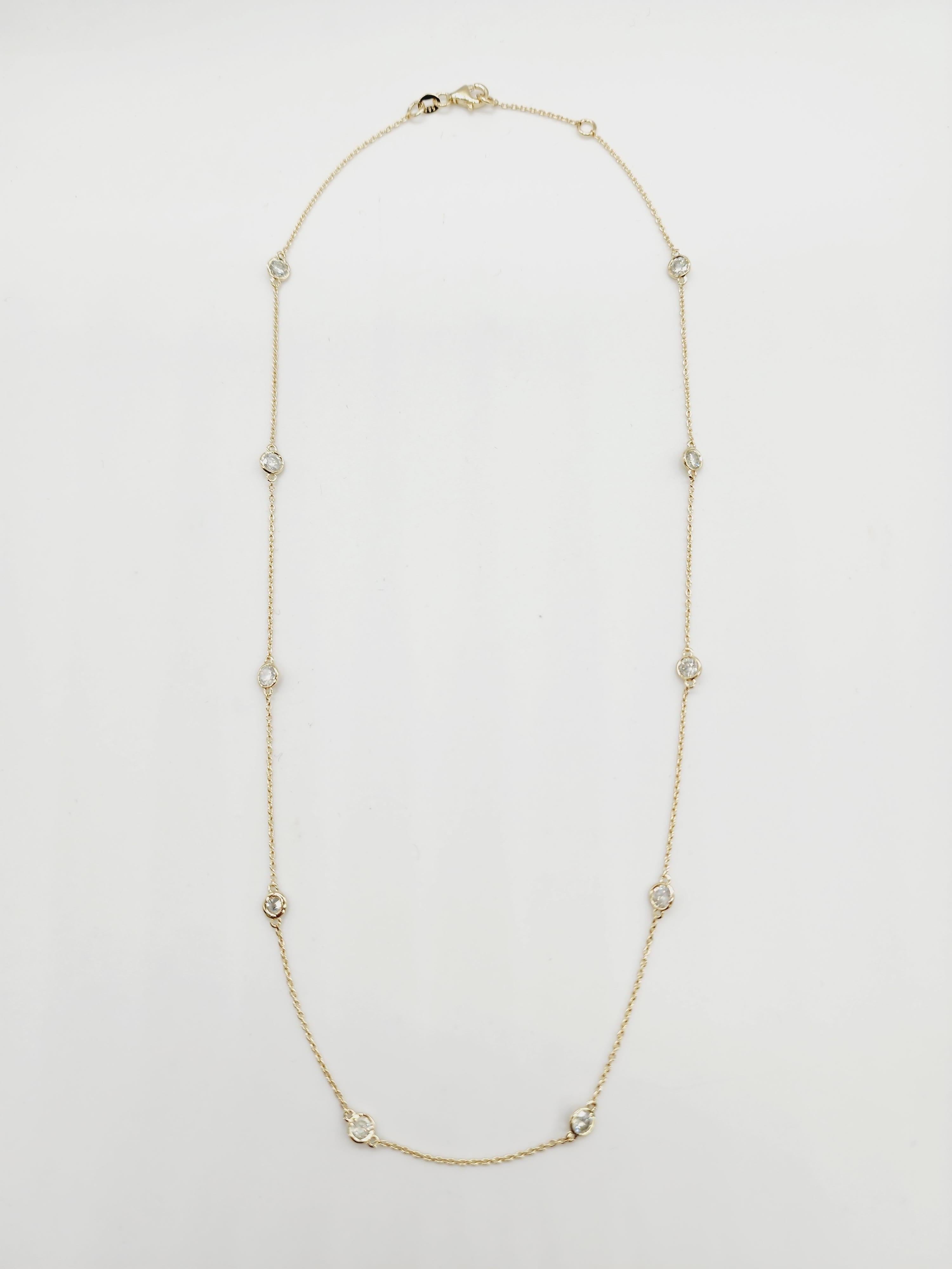 Round Cut 2.15 Carats 10 Station Natural Diamond by the Yard Necklace 14 Karat Yellow Gold