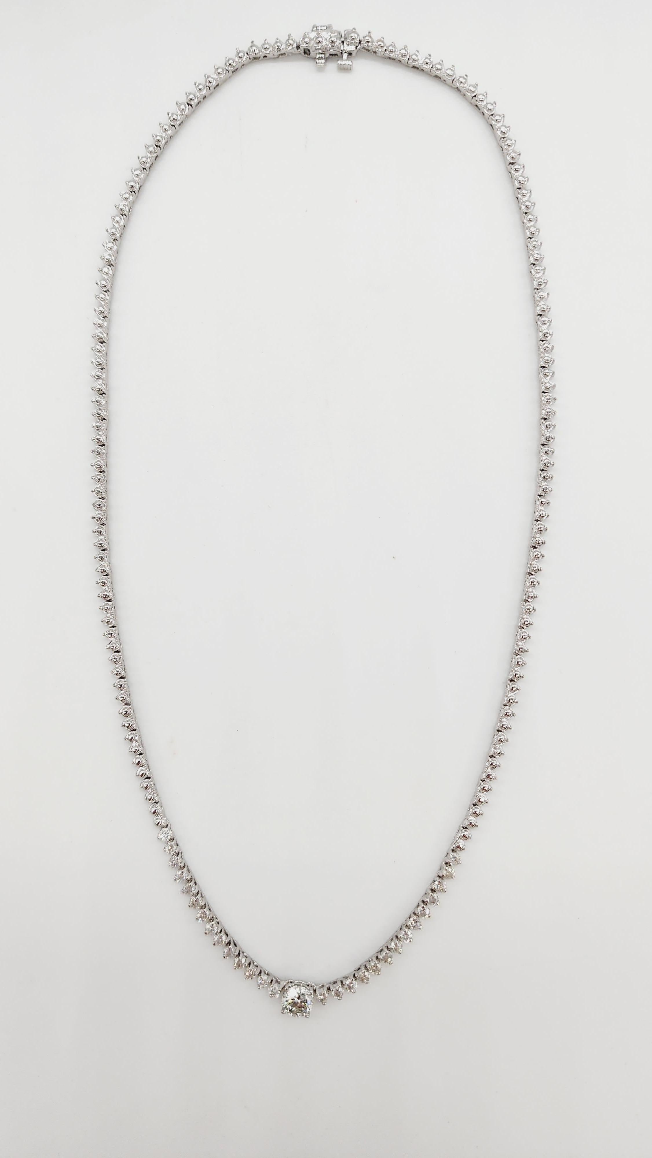 Round Cut 2.15 Carats Natural Diamond Necklace 14 Karat White Gold 16''