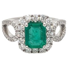 2.15 Carats Emerald Cut Emerald Diamond Solitaire Engagement Ring 