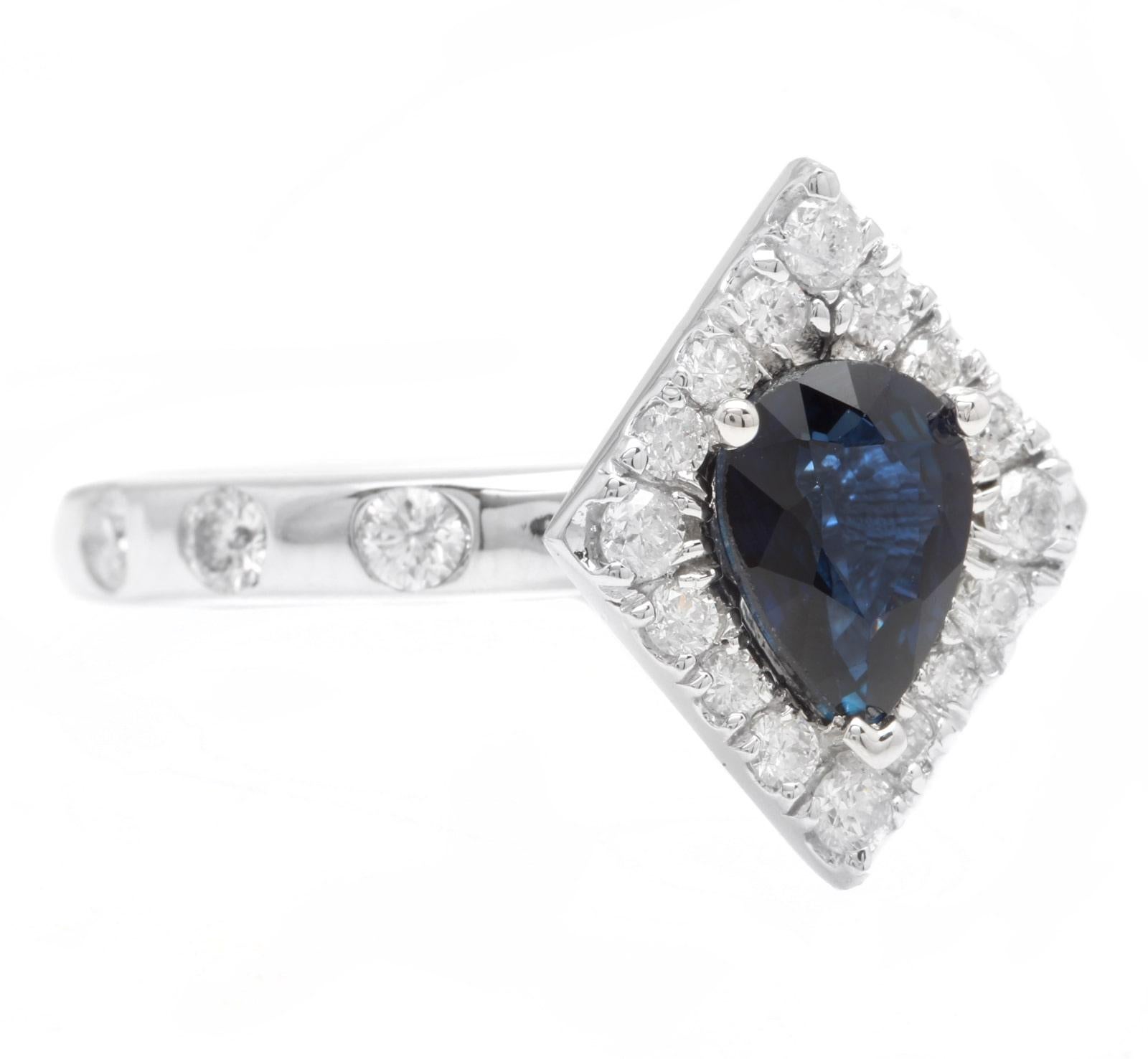 2.15 Carats Exquisite Natural Blue Sapphire and Diamond 14K Solid White Gold Ring

Suggested Replacement Value $6,000.00

Total Natural Blue Sapphire Weight is: Approx. 1.50 Carats 

Sapphire Measures: Approx. 8.00 x 6.00mm

Natural Round Diamonds