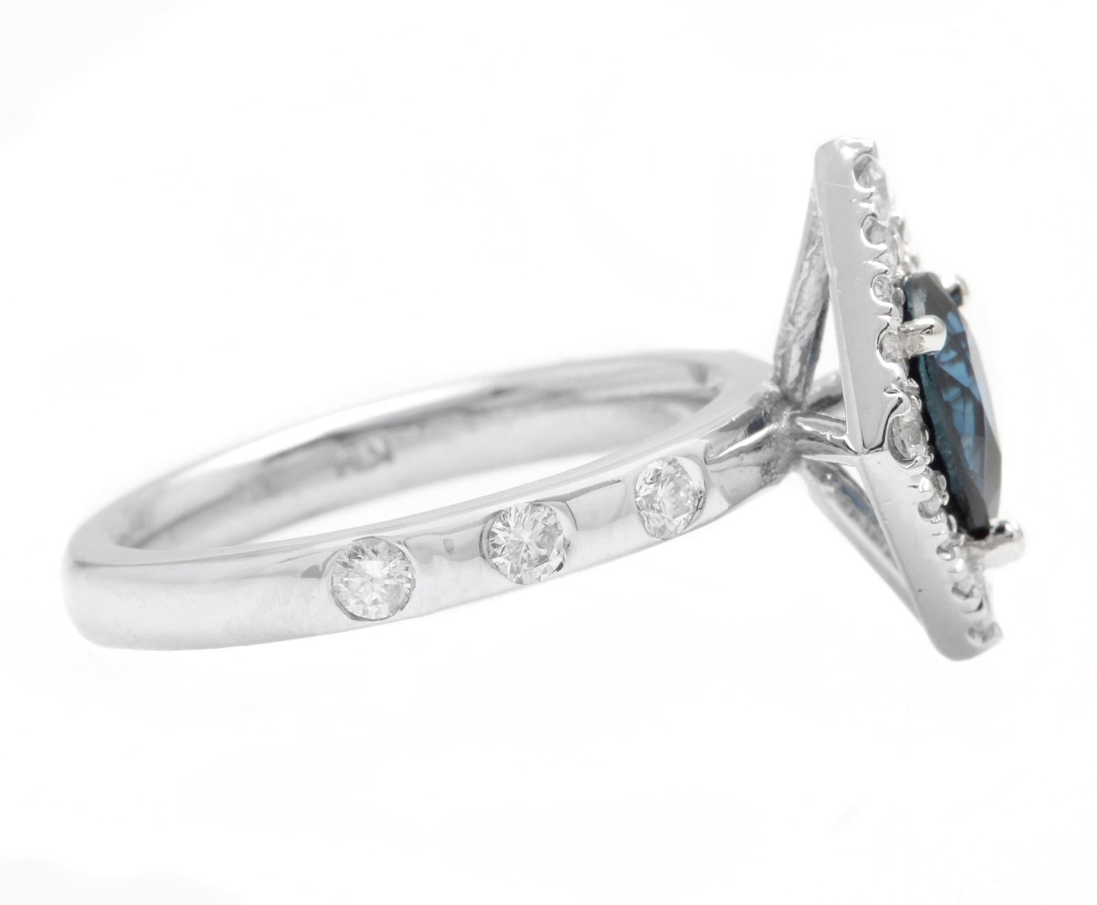 Mixed Cut 2.15 Carats Exquisite Natural Blue Sapphire and Diamond 14K Solid White Gold Rin For Sale