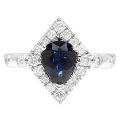 2.15 Carats Exquisite Natural Blue Sapphire and Diamond 14K Solid White Gold Rin