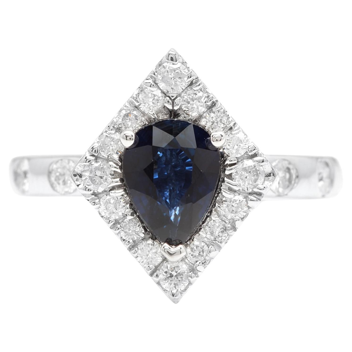 2.15 Carats Exquisite Natural Blue Sapphire and Diamond 14K Solid White Gold Rin For Sale