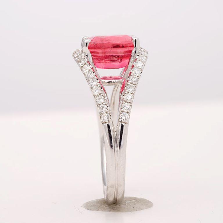 Mixed Cut 2.15 Carats Pink Tourmaline Diamonds set in 14K White Gold Ring For Sale
