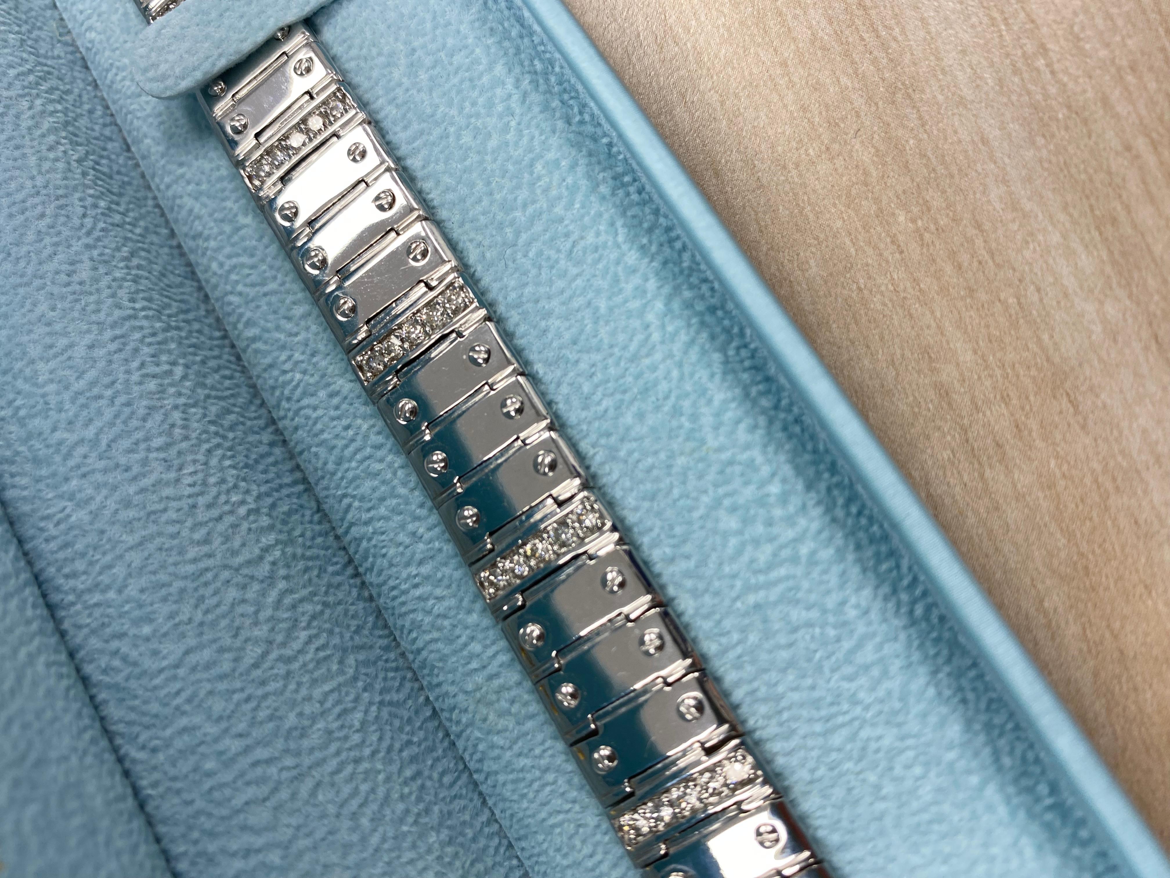 Pulsera de diamantes con eslabón de rosca para hombre de 2,15 qt Oro blanco macizo de 14 quilates 49,6 g 8'' Moderno en venta