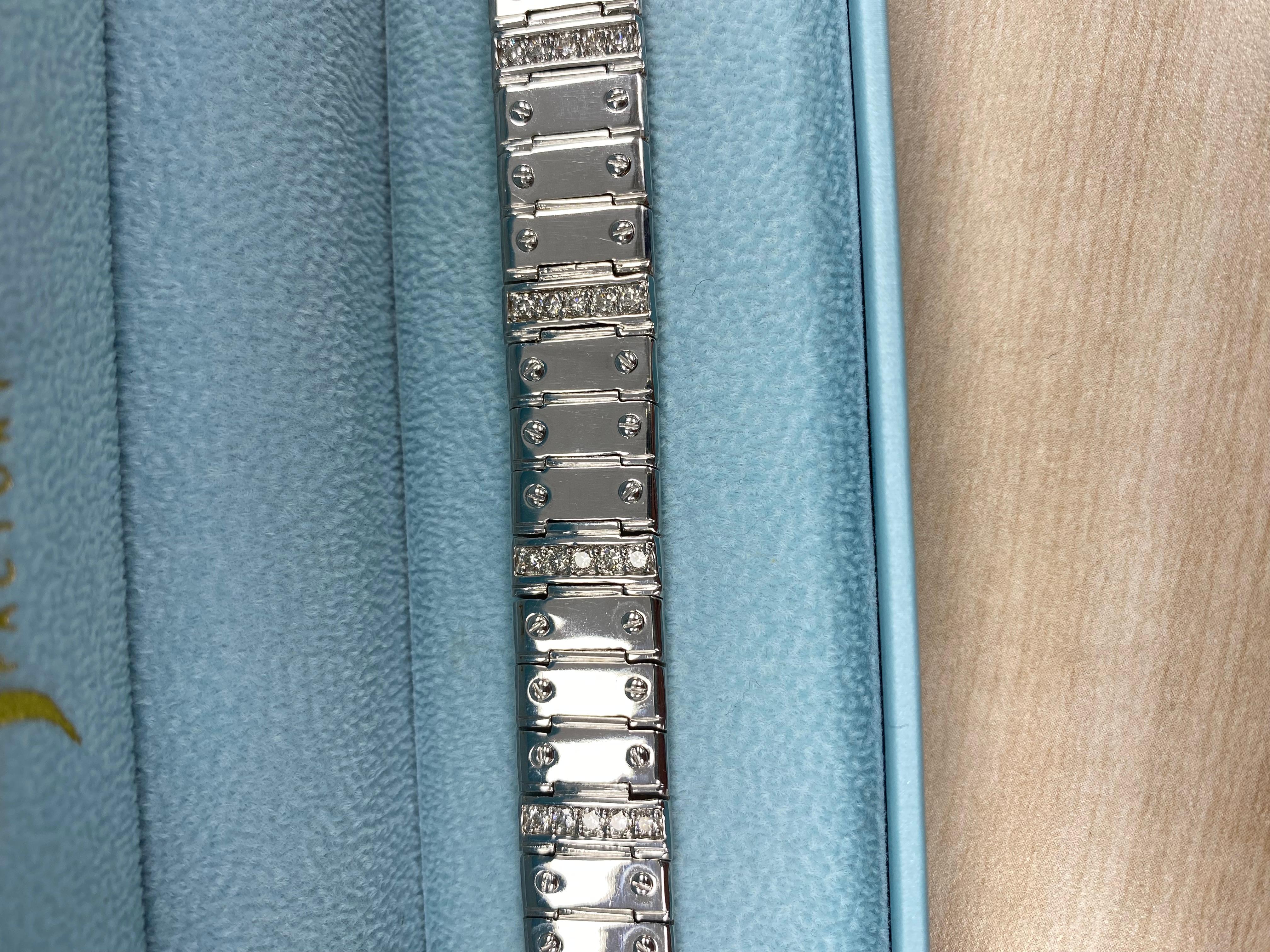 Pulsera de diamantes con eslabón de rosca para hombre de 2,15 qt Oro blanco macizo de 14 quilates 49,6 g 8'' Corte redondo en venta