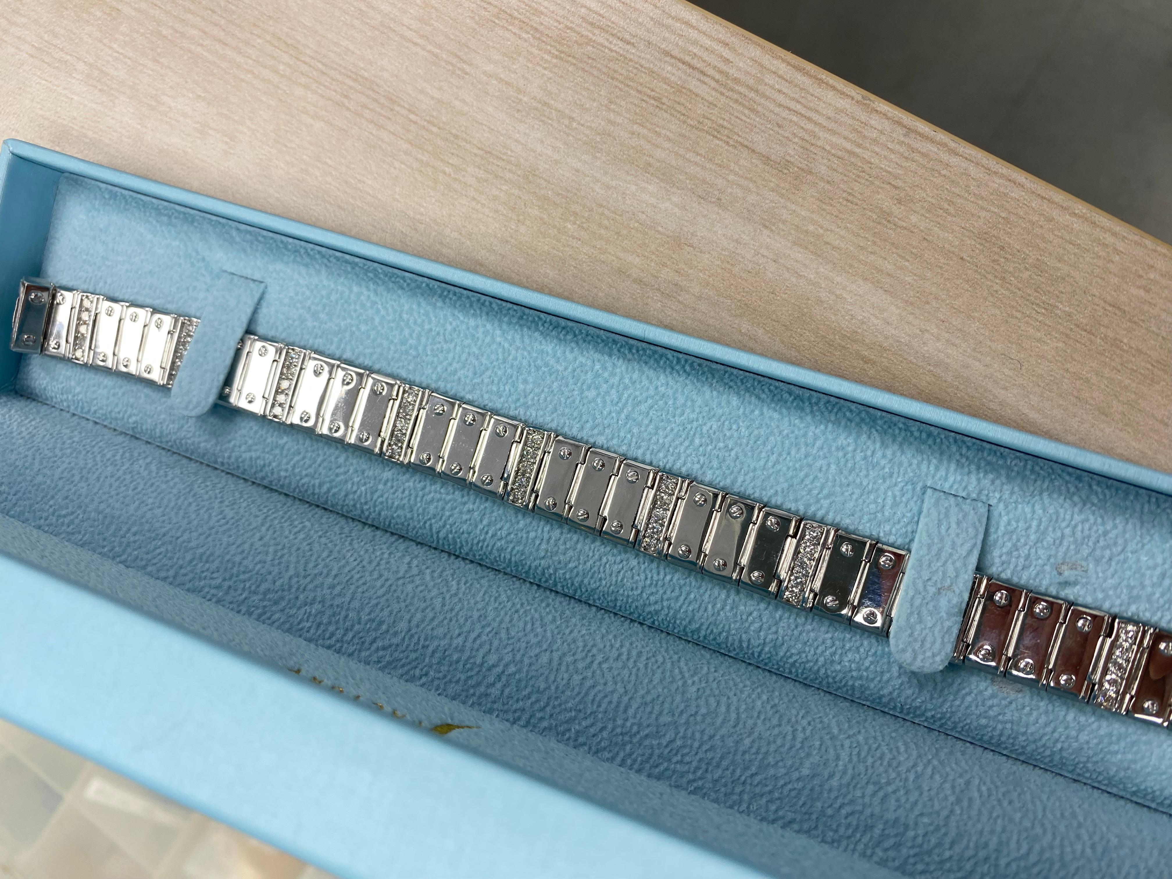 Pulsera de diamantes con eslabón de rosca para hombre de 2,15 qt Oro blanco macizo de 14 quilates 49,6 g 8'' en Nuevo estado para la venta en New York, NY