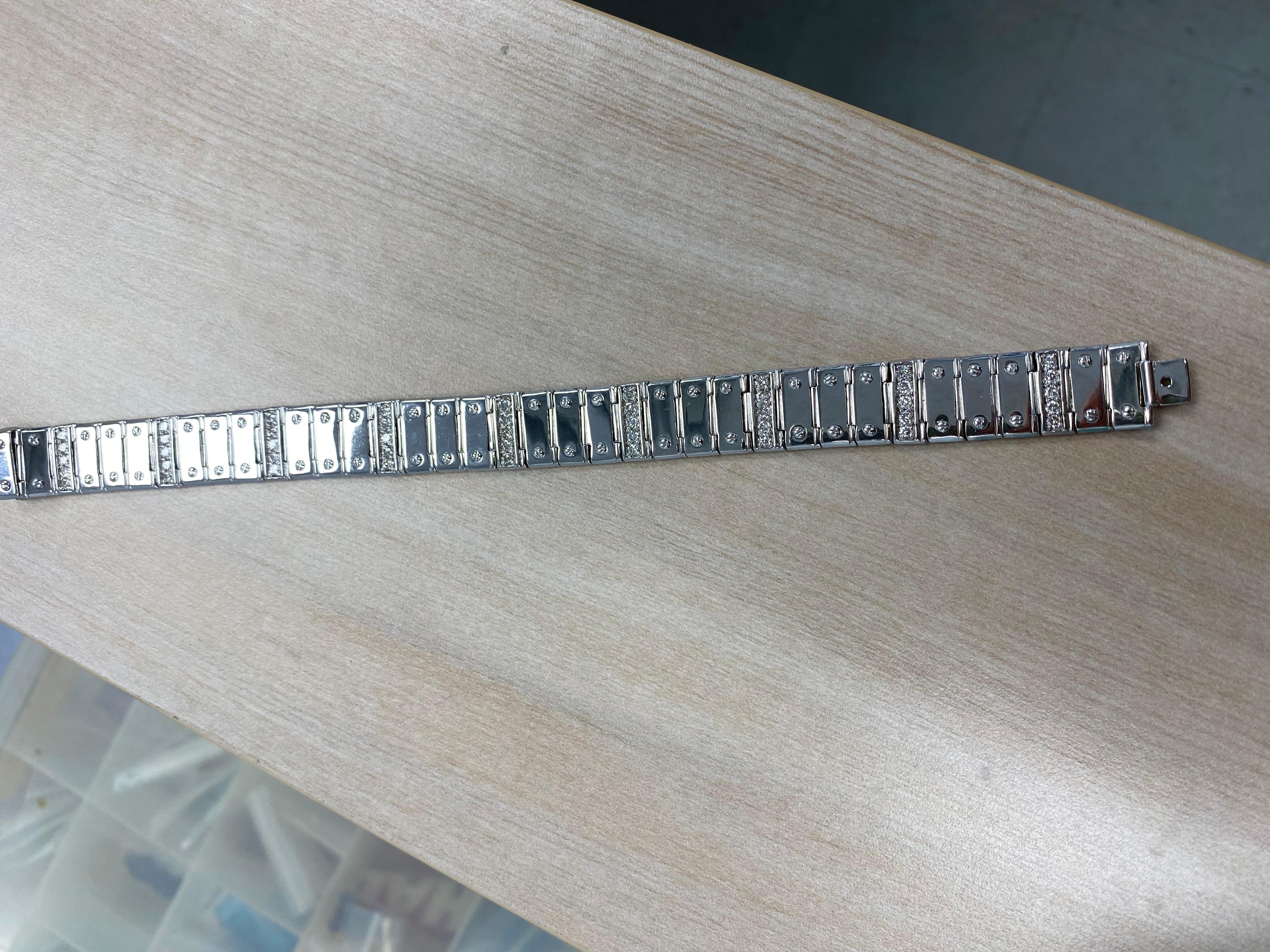 Pulsera de diamantes con eslabón de rosca para hombre de 2,15 qt Oro blanco macizo de 14 quilates 49,6 g 8'' en venta 1