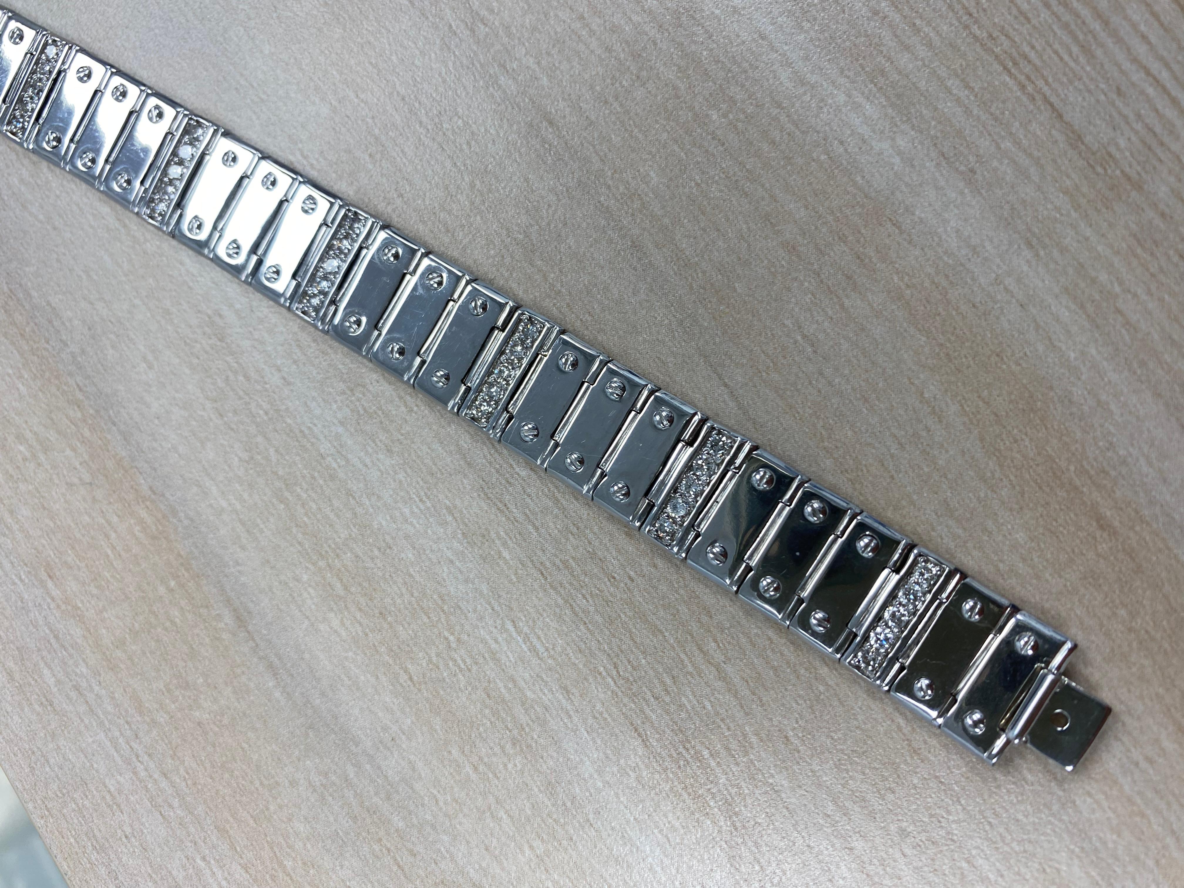 Pulsera de diamantes con eslabón de rosca para hombre de 2,15 qt Oro blanco macizo de 14 quilates 49,6 g 8'' en venta 2