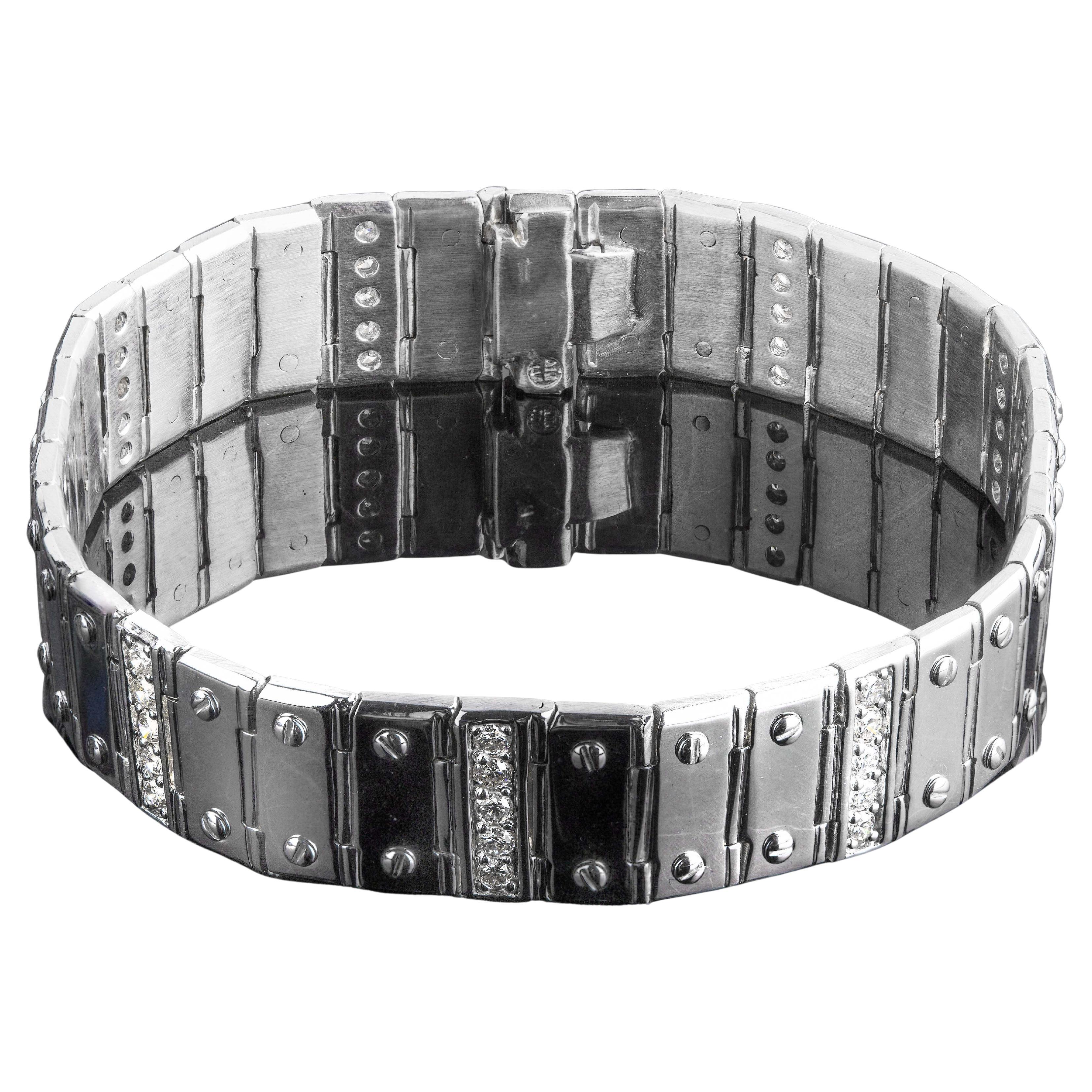 2.15 Ct Men's Screw Link Diamond Bracelet 14k Solid White Gold 49.6 g 8''