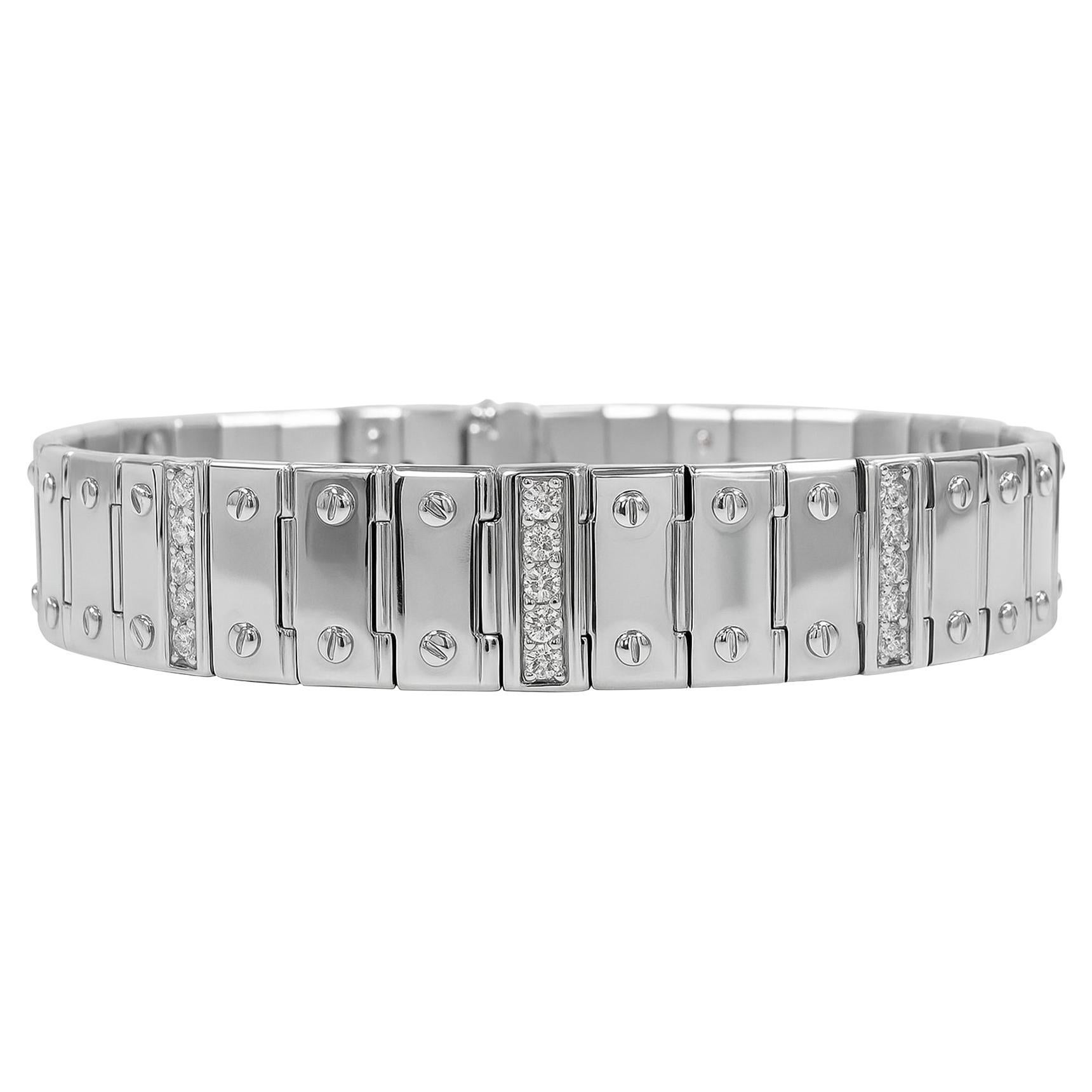 2.15 Ct Men
s Screw Link Diamond Bracelet 14k Solid White Gold 49.6 g 8
.