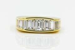 2.15 CT Natural Diamond Emerald Cut 18K Yellow Gold Half Eternity Band Pinky Men