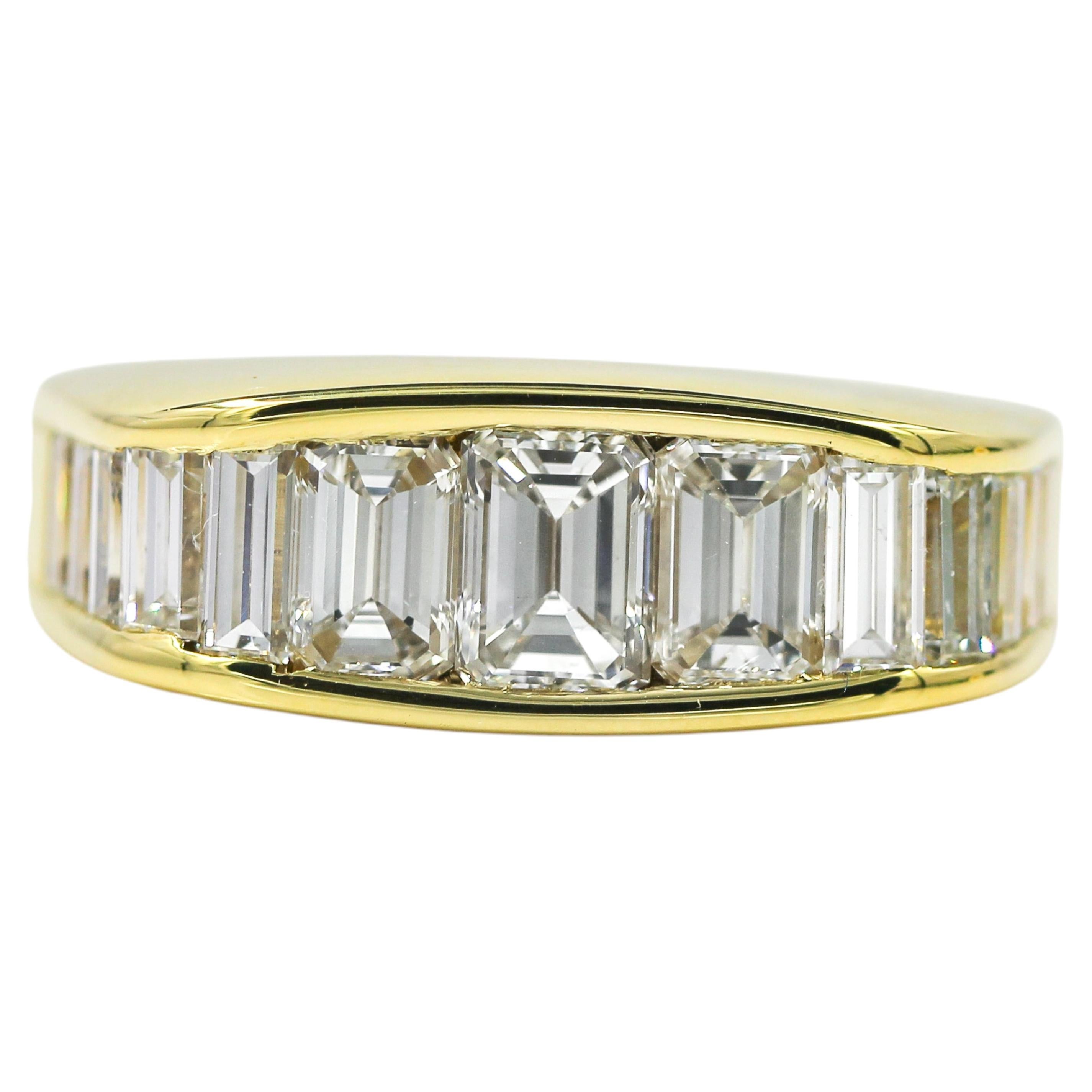 2.15 CT Natural Diamond Emerald Cut 18K Yellow Gold Half Eternity Band Pinky Men