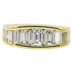 2.15 CT Natural Diamond Emerald Cut 18K Yellow Gold Half Eternity Band Pinky Men