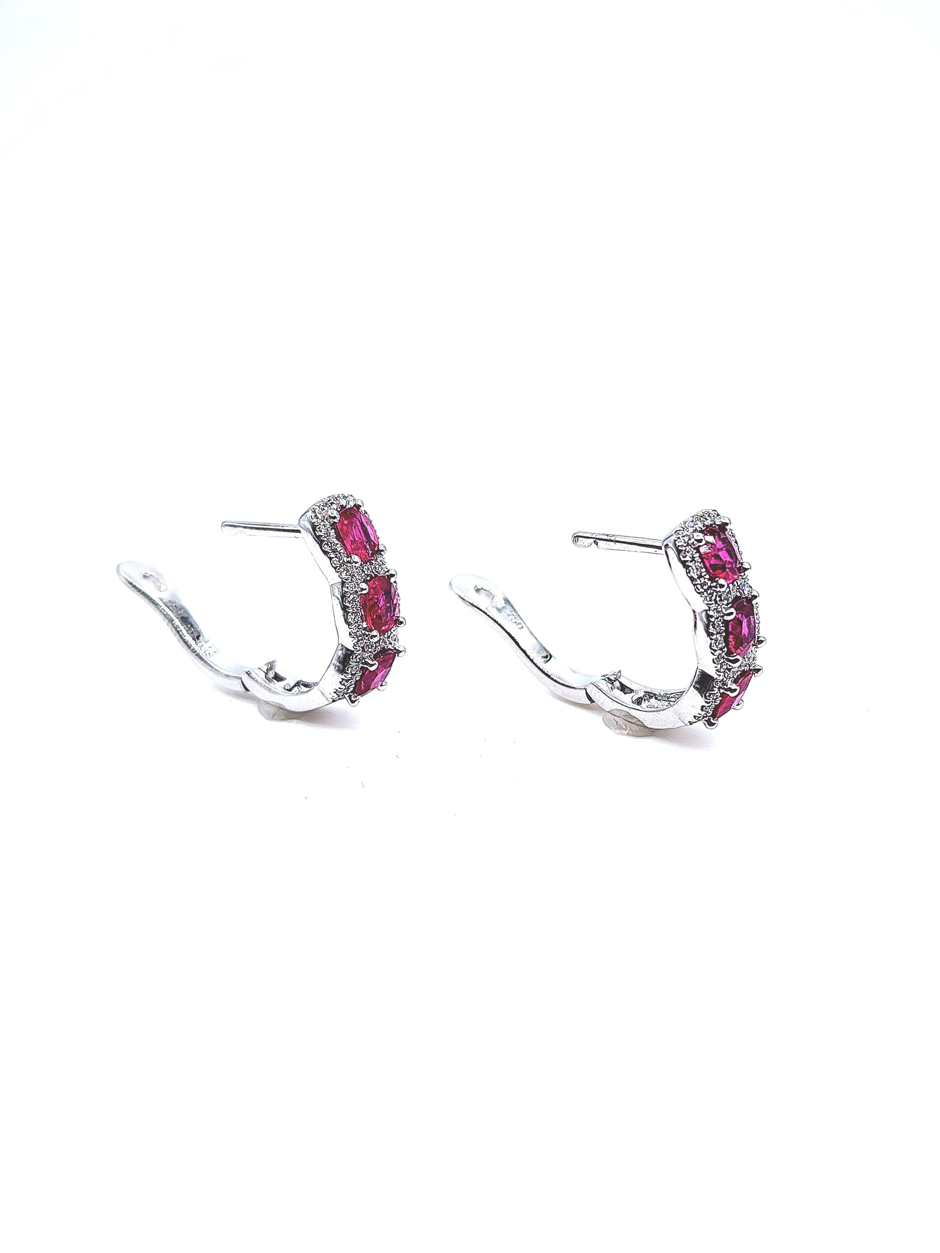 Modern 2.15 ct Natural Ruby & Diamond Huggies For Sale