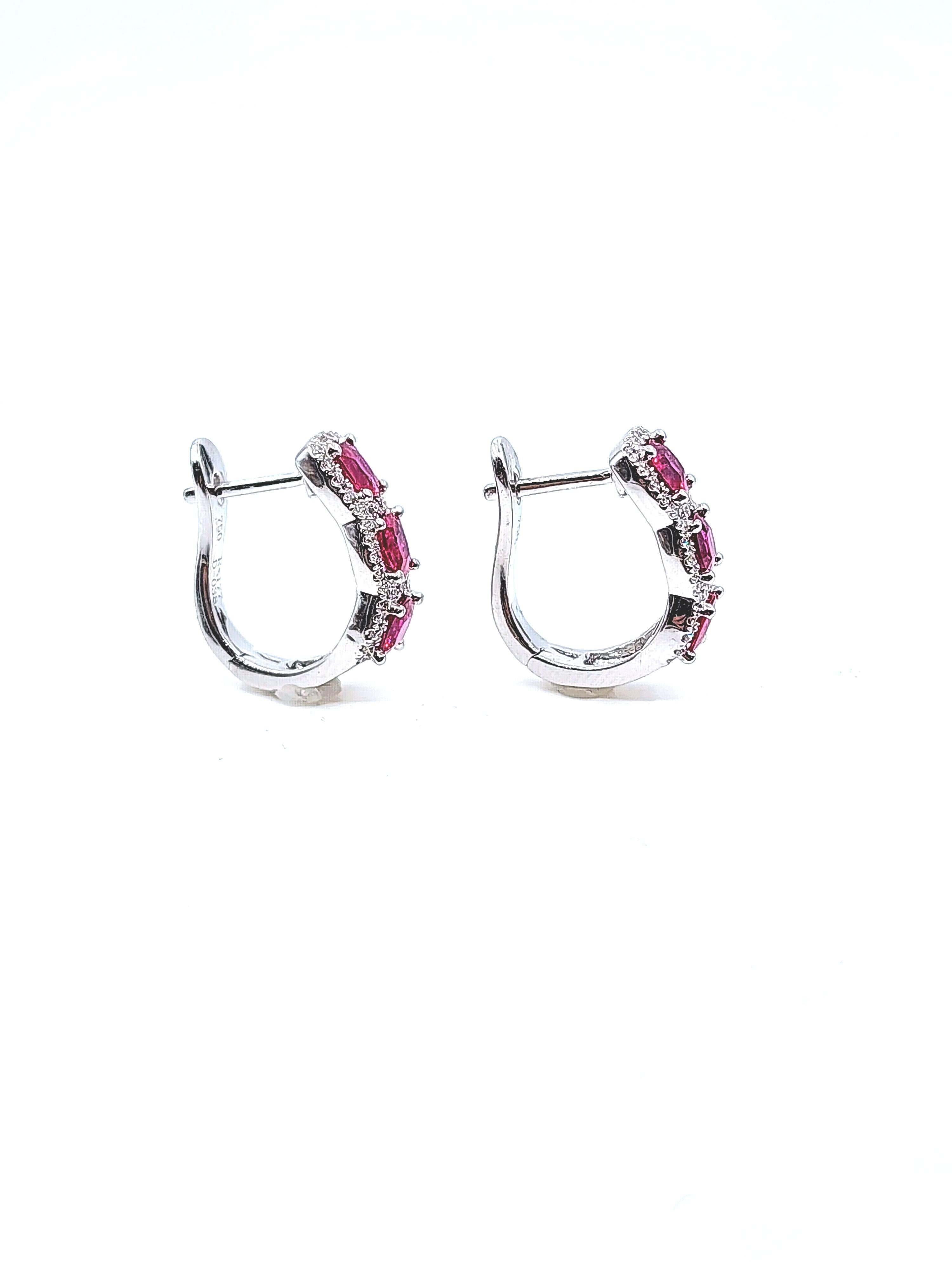 Rough Cut 2.15 ct Natural Ruby & Diamond Huggies For Sale