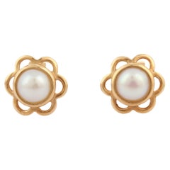 2.15 Ct Freshwater Pearl 14K Yellow Gold Dainty Floral Stud Earrings