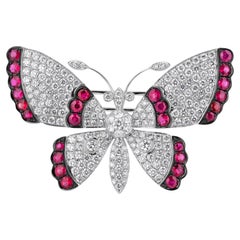 2.15 ct. t.w. Diamond and 1.45 ct. t.w. Ruby Butterfly Brooch in 18k White Gold