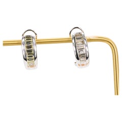2.15 CTW Baguette Diamond Huggie Earrings in 18K White Gold