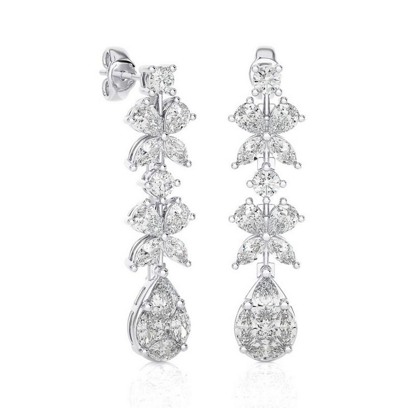 Modern 2.15 CTW Diamonds Tear Drop 14K White Gold Dangling Maria Collection Earrings For Sale