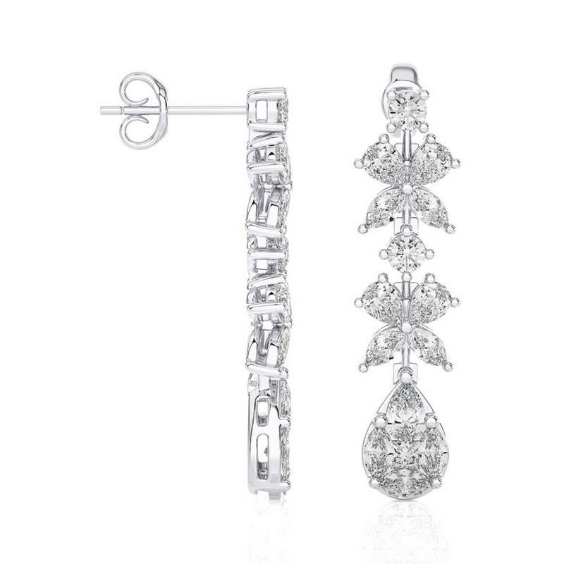 Round Cut 2.15 CTW Diamonds Tear Drop 14K White Gold Dangling Maria Collection Earrings For Sale