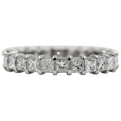 Bague éternité en or blanc 14 carats avec diamants naturels taille princesse, 2,15 carats au total, taille 6,5