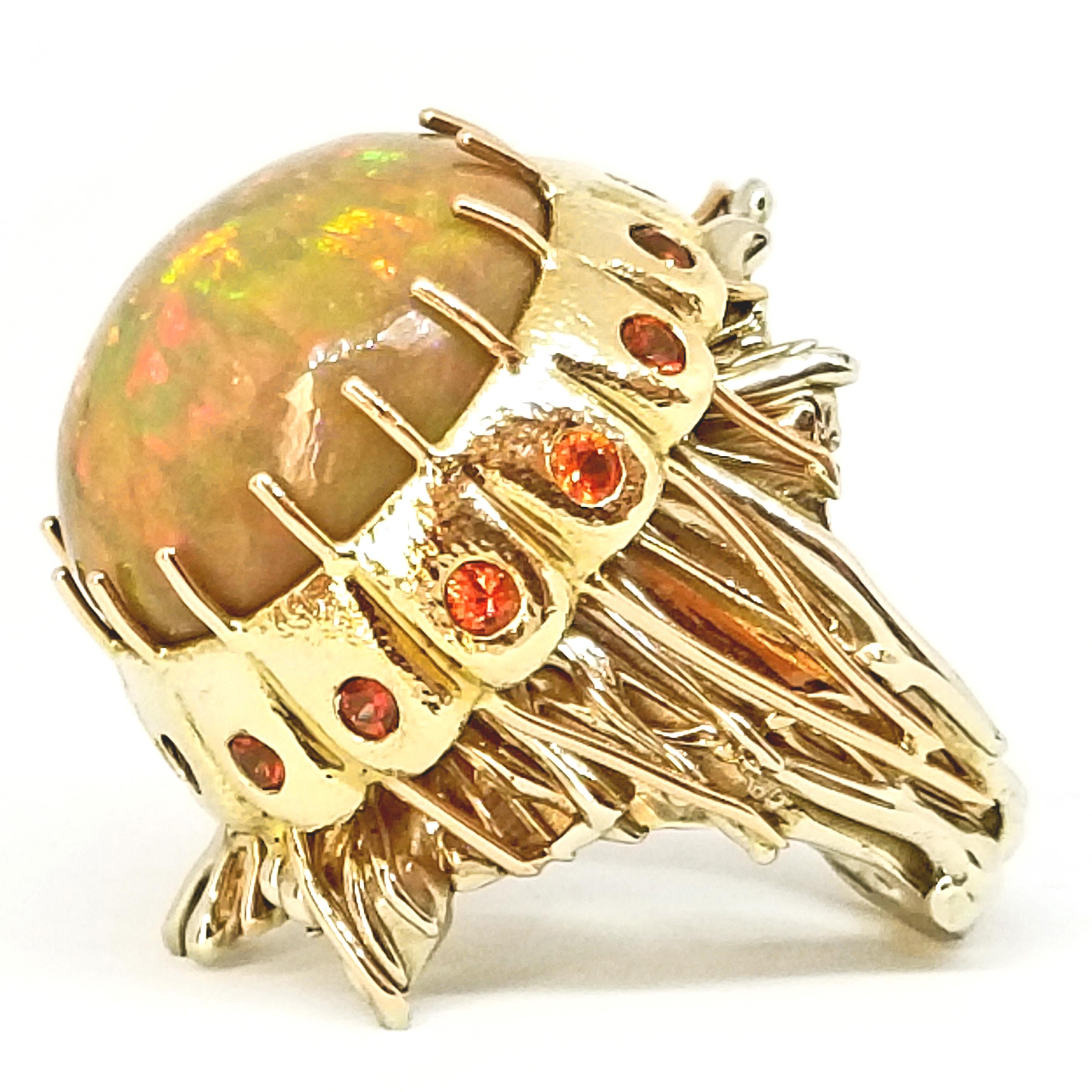 21.50 Karat natürlicher äthiopischer Opal intensiv orangefarbener Saphir Jellyfish Ring (Zeitgenössisch) im Angebot