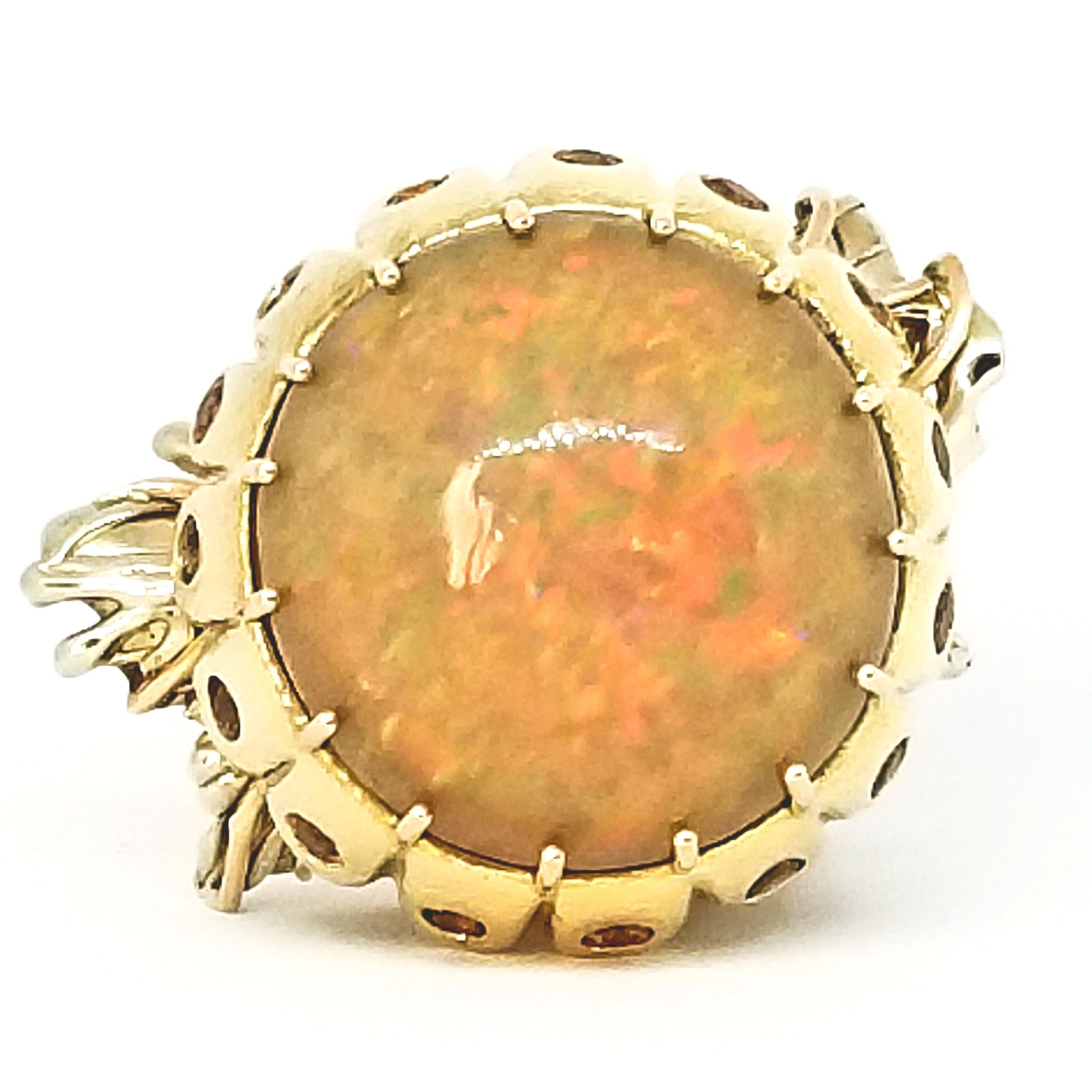 Women's or Men's 21.50 Carat Natural Ethiopian Opal Intense Orange Sapphire Jellyfish Ring For Sale