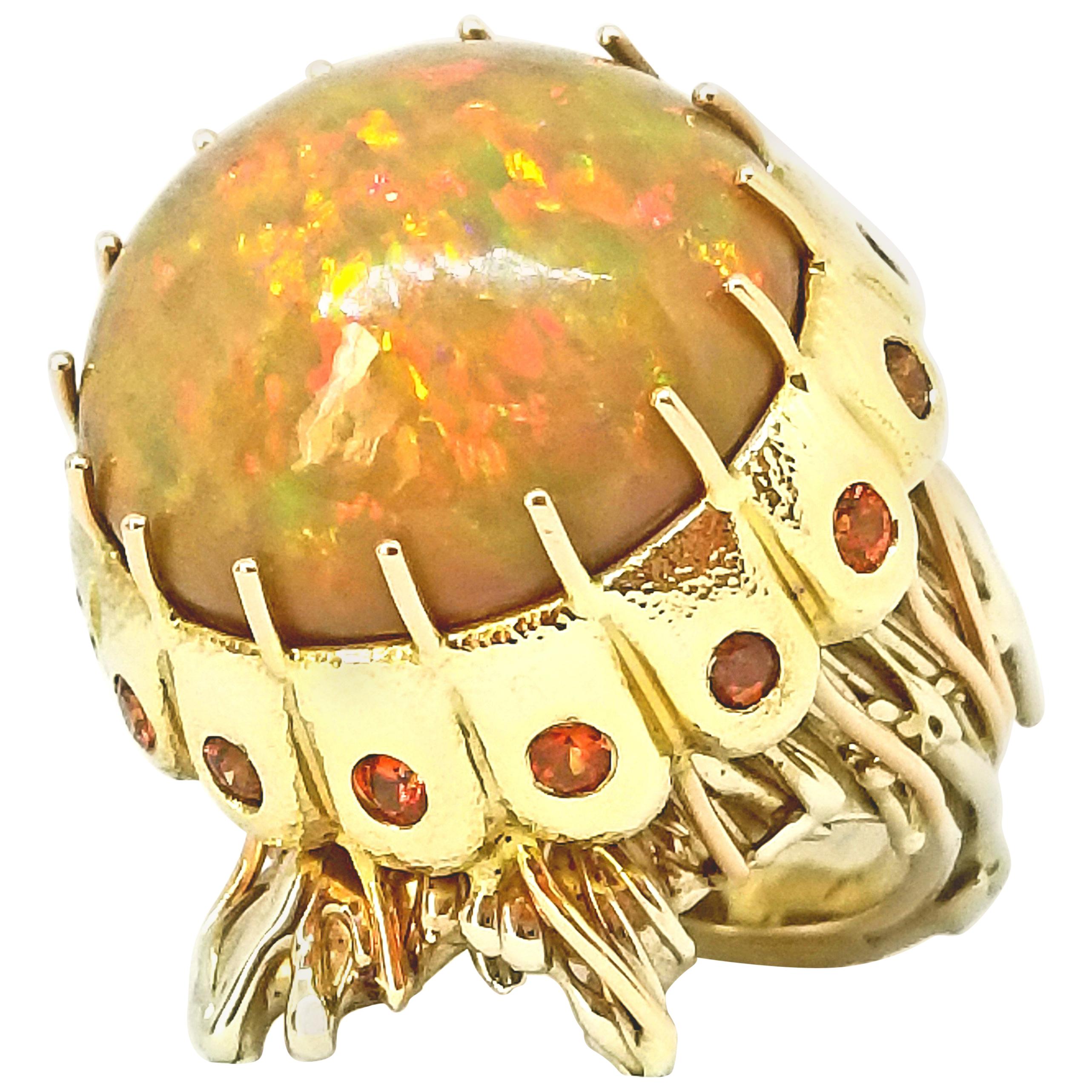 21.50 Karat natürlicher äthiopischer Opal intensiv orangefarbener Saphir Jellyfish Ring