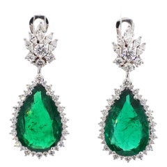 21.50 Carat Vivid Emerald & Diamond Drop Earrings GRS Certified, 18k White Gold.