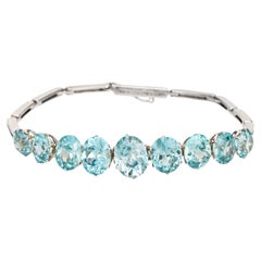 21.50ct Blue Zircon Bracelet Vintage Art Deco 14k White Gold Jewelry