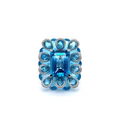 Sunita Nahata 21.5 Carat Blue Topaz & Diamond Floral Ring in 18Karat White Gold