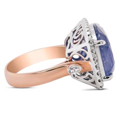 21.52 Carat "Corn Flower" Color Sri Lankan Sapphire & Diamond 18K Wedding Ring