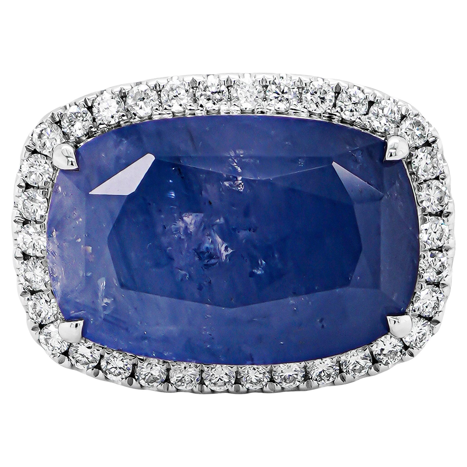 21.52 Carat "Corn Flower" Color Sri Lankan Sapphire & Diamond 18K Wedding Ring For Sale