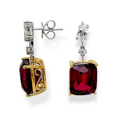 21.52 Carat Garnet Fancy and Round Diamond Yellow and White Gold Earrings