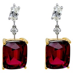 21.52 Carat Garnet Fancy and Round Diamond Yellow and White Gold Earrings