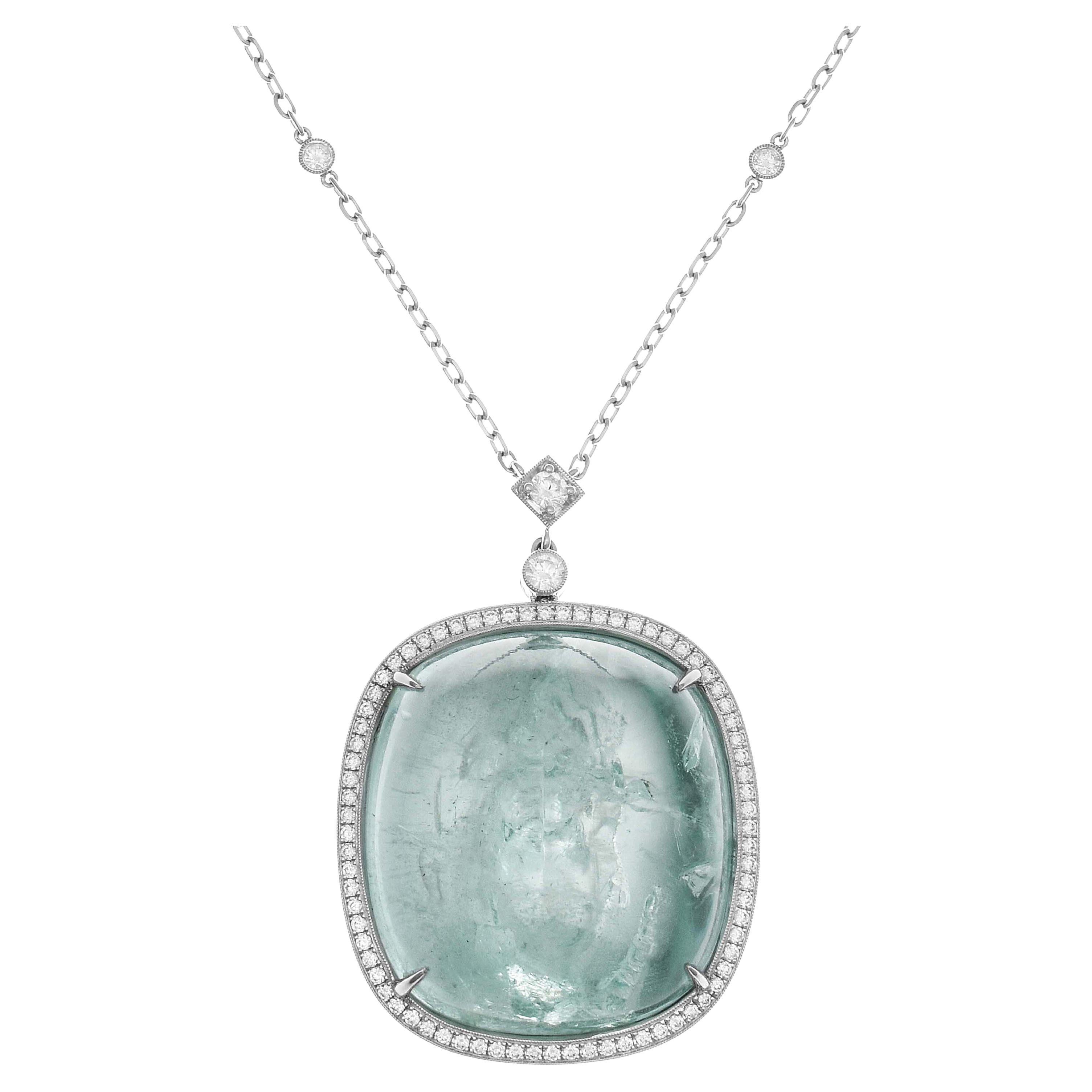 215,20 Quilates Collar Colgante Aguamarina y Diamantes Oro Blanco